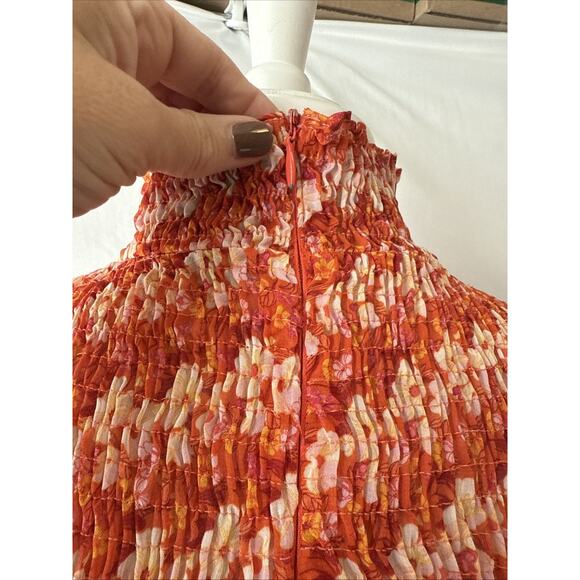 Taylor Women’s XS Boho Sheer Tiered Ruffle Floral Smocked High Neck Mini Dress - Picture 4 of 9